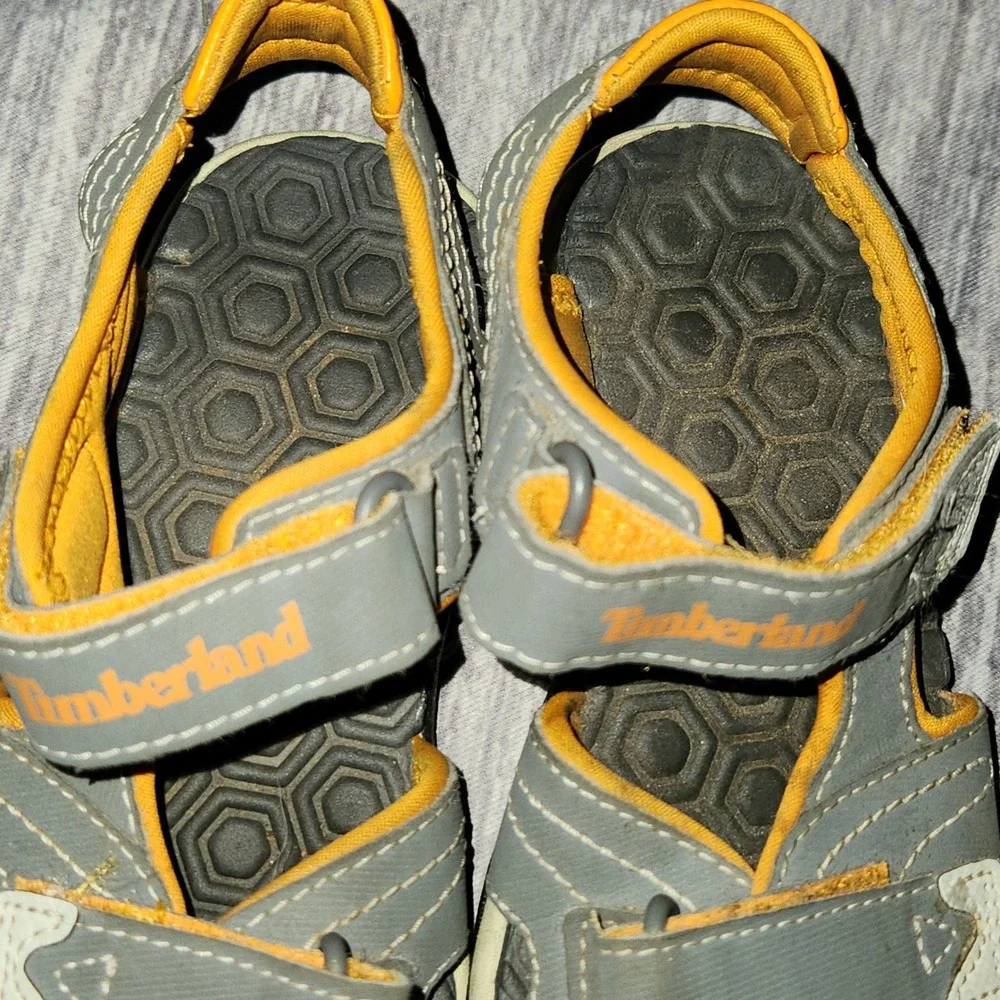 Timberland Adventure Seeker Boys Gray Orange Hook & Loop Sport Sandals - Size 13